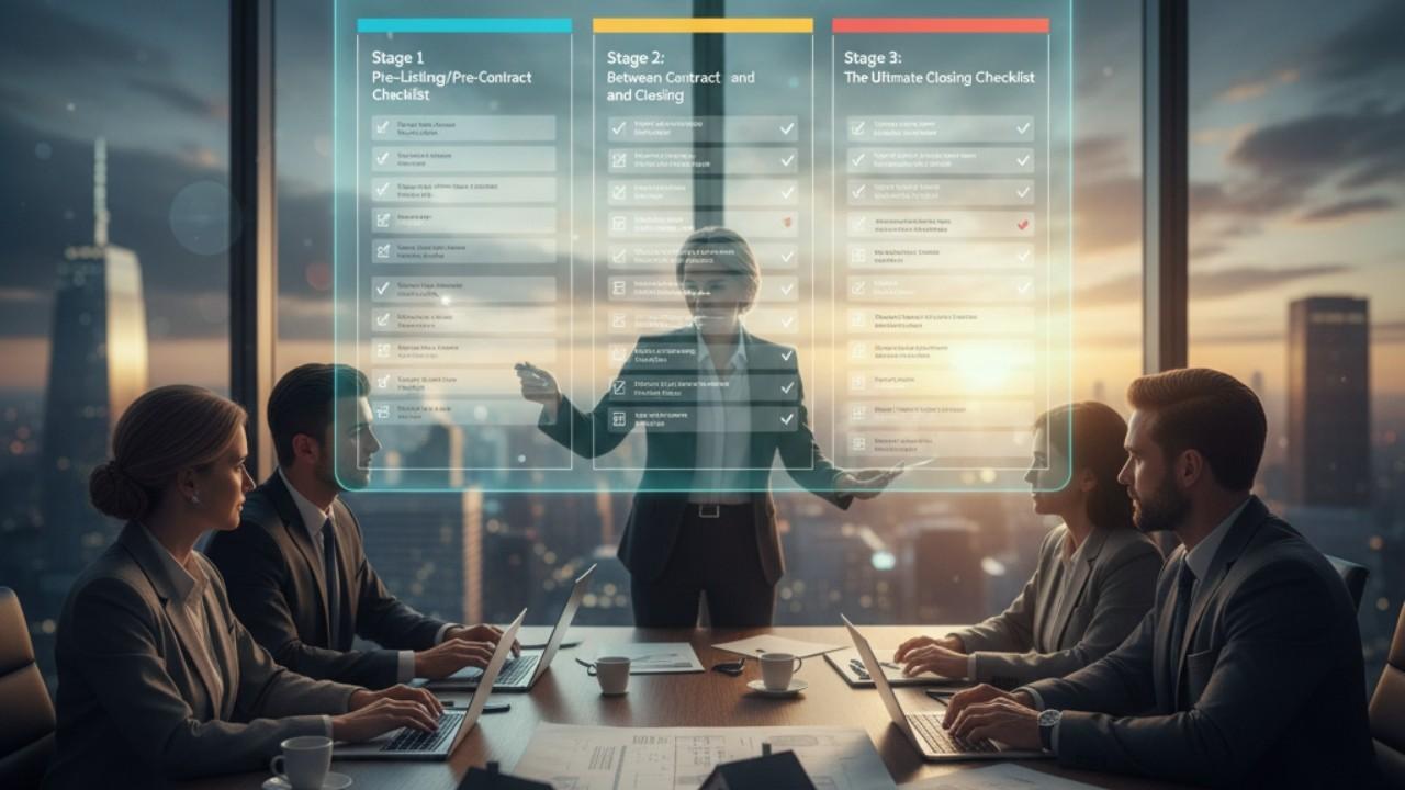 Real estate team viewing the digital transaction checklist which shows the detailed, step by step transaction stages