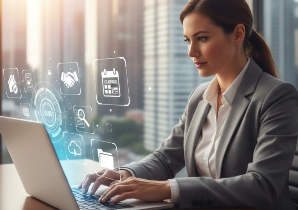 Real Estate agent reviewing best transaction management software 2026 on laptop