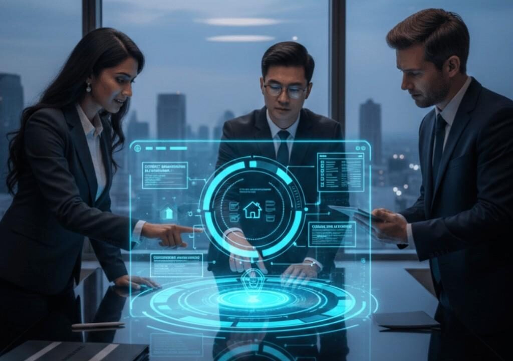 Real estate team collaborating on a digital transaction management software interface