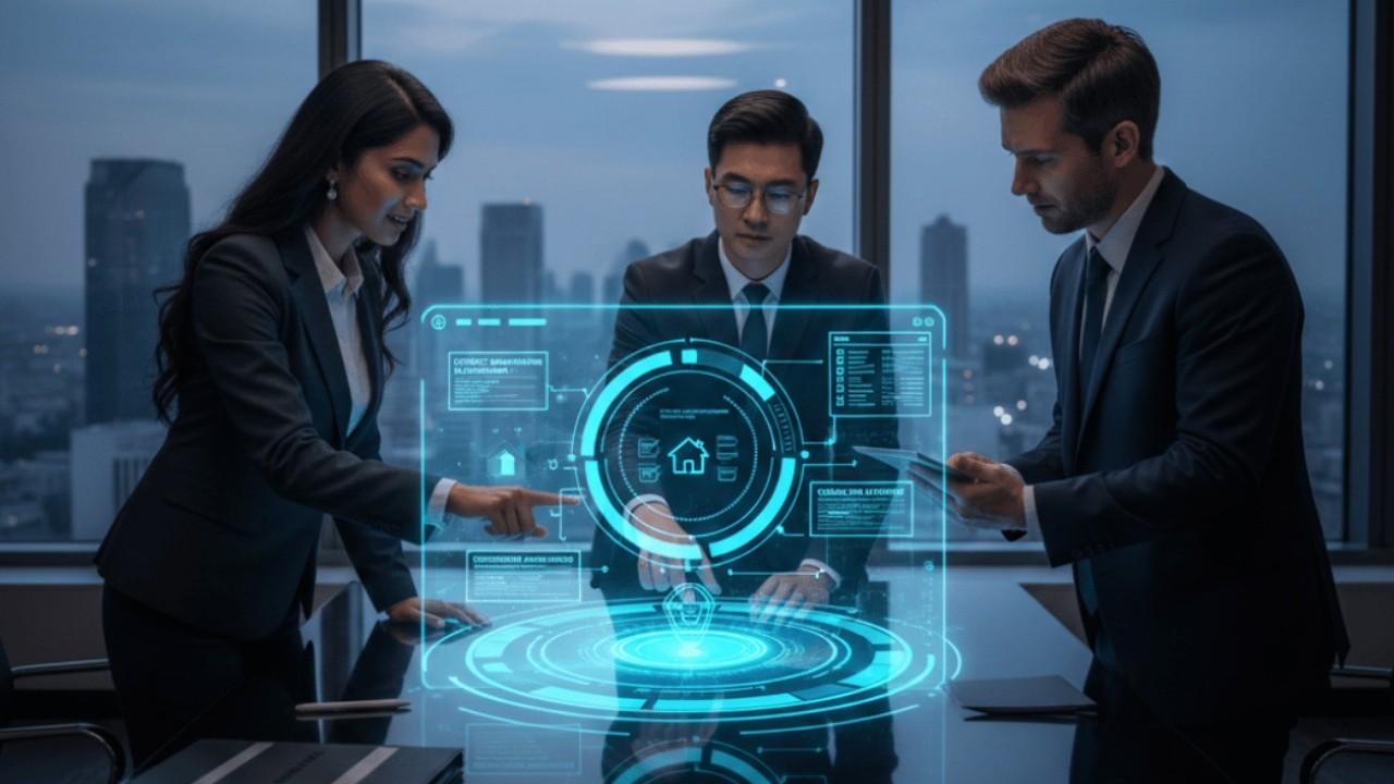 Real estate team collaborating on a digital transaction management software interface