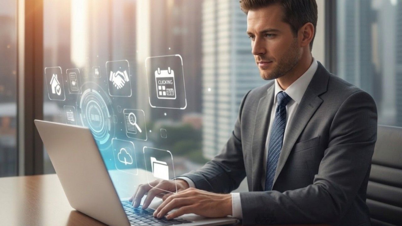 Real estate agent using modern transaction management software to automate a contract-to-close workflow