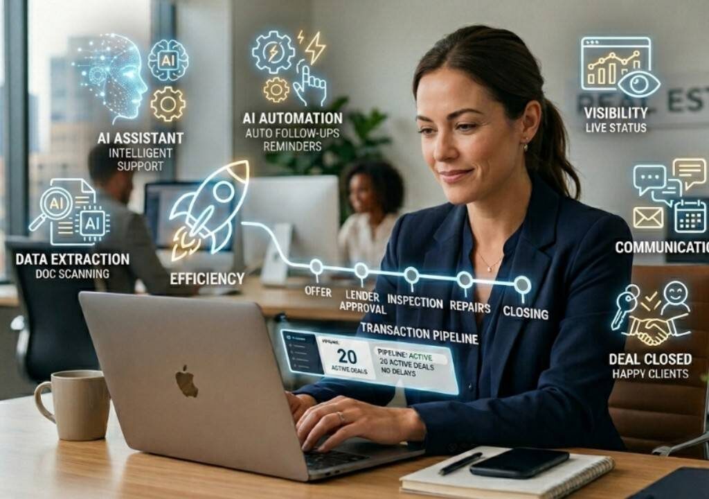 Real estate agent using AI-powered real estate agent software to streamline the transaction pipeline from offer to closing