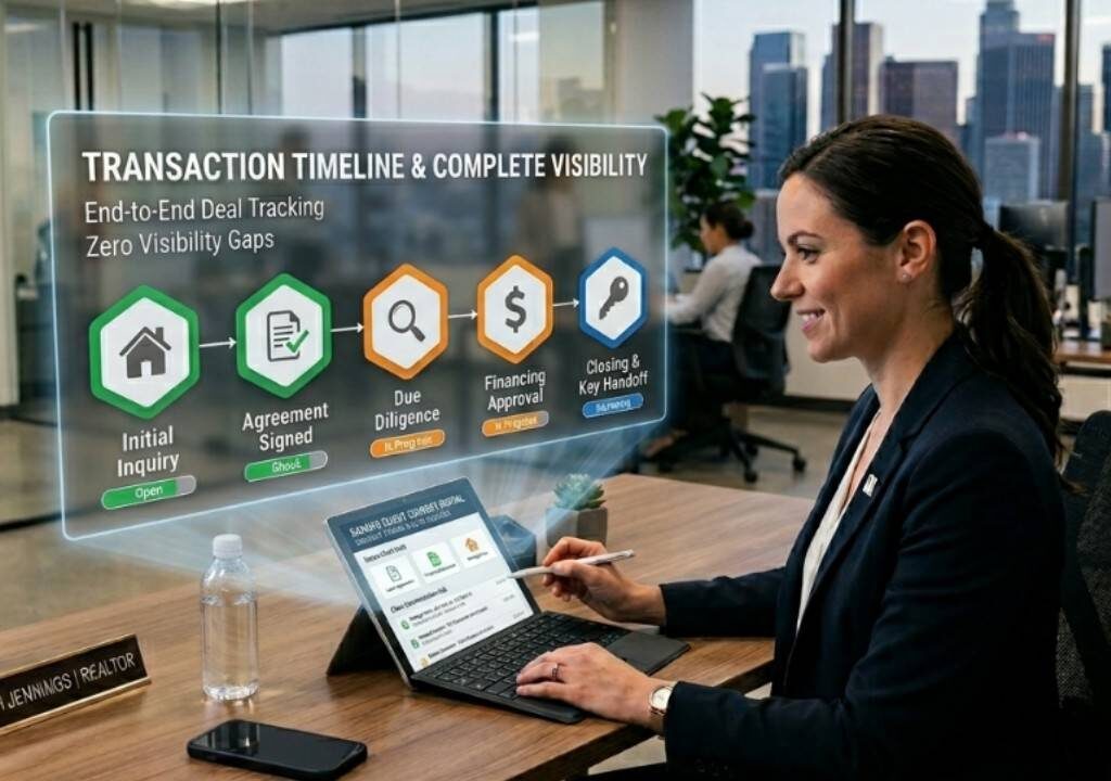 Real estate professional using realtor software to eliminate visibility gaps and gain full control over transactions in 2026
