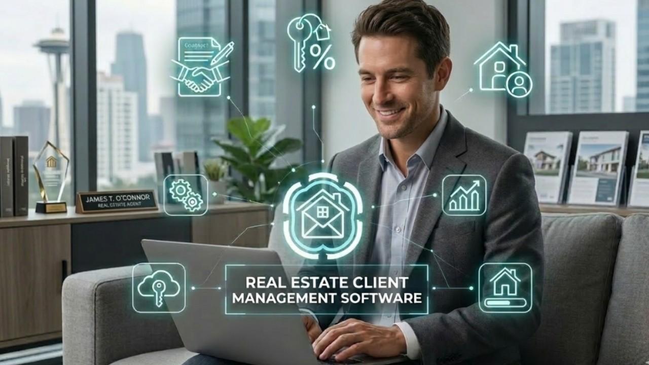 Real estate agent using real estate client management software to streamline the entire client lifecycle