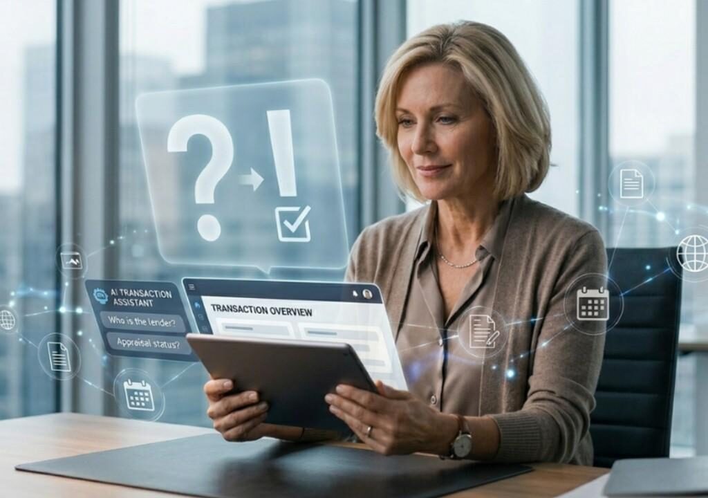 Real estate agent using AI automation for transaction management to get instant answers via AI chatbot assistant