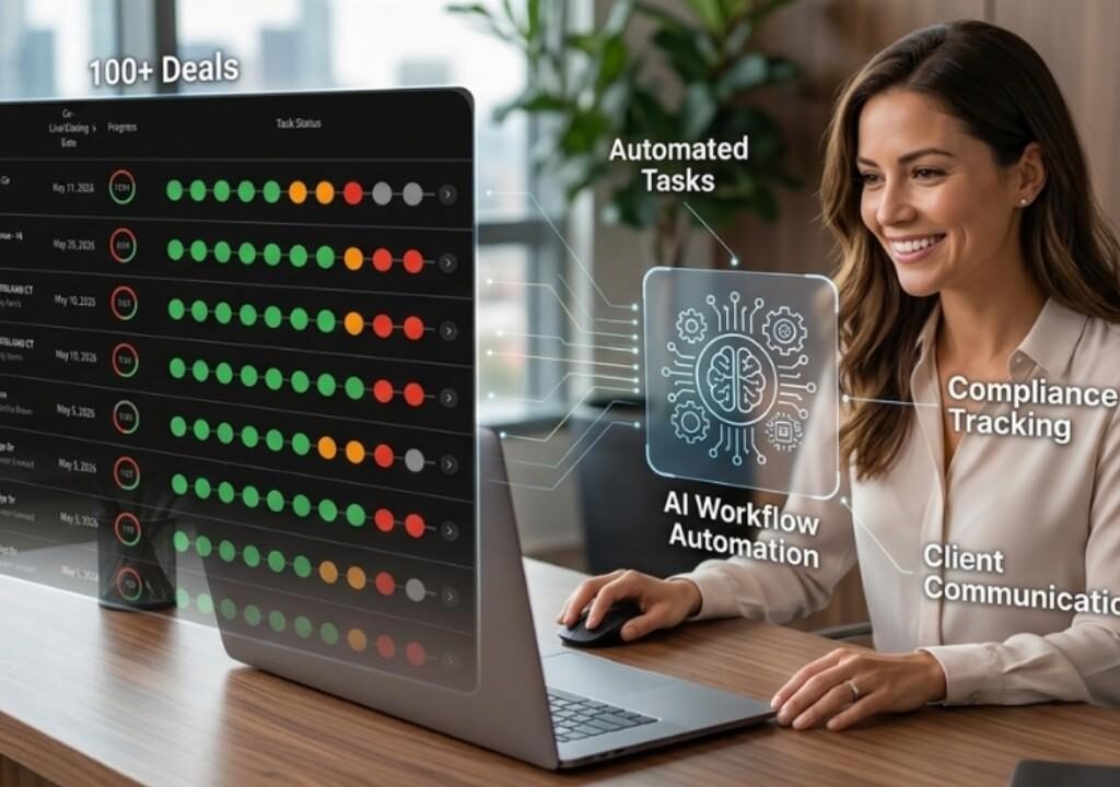Real estate agent using AI workflow automation software to manage over 100 deals seamlessly on a single dashboard