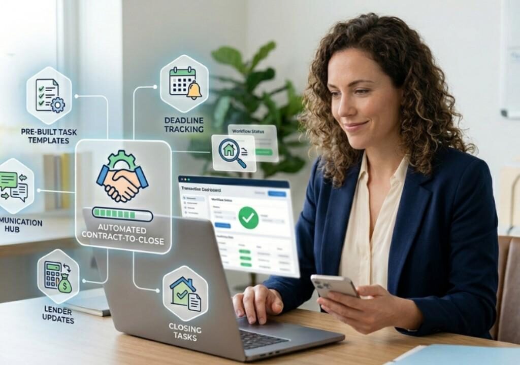 Real estate agent using pre-built automated task templates to streamline the contract to close process without a TC.