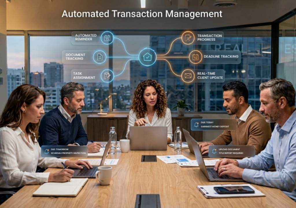 Real estate team using automated transaction management system to eliminate missed deadlines.