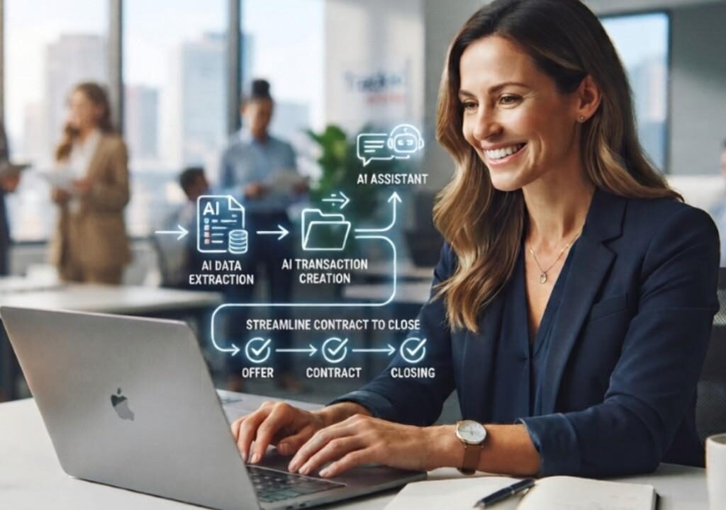 Agent using AI Real Estate Transaction Management Software to automate transactions and close deals faster.