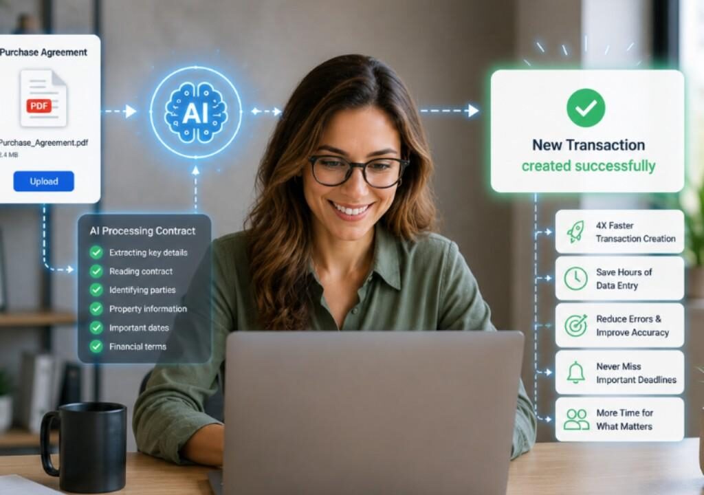 Real estate agent using AI Transaction Coordinator Software to automate document processing and create transactions 4x faster.