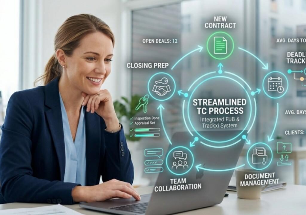 An agent using an integrated system to manage real estate transactions and streamline the TC process within Follow Up Boss.