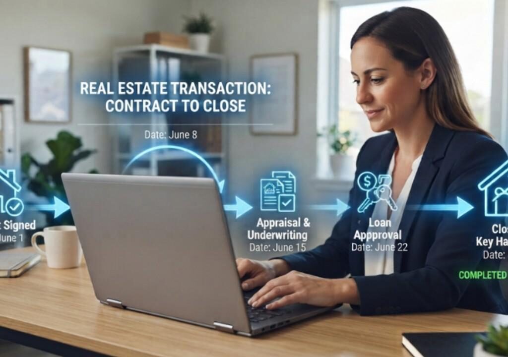 Agent using transaction management software to streamline the real estate transaction process from contract to closing.