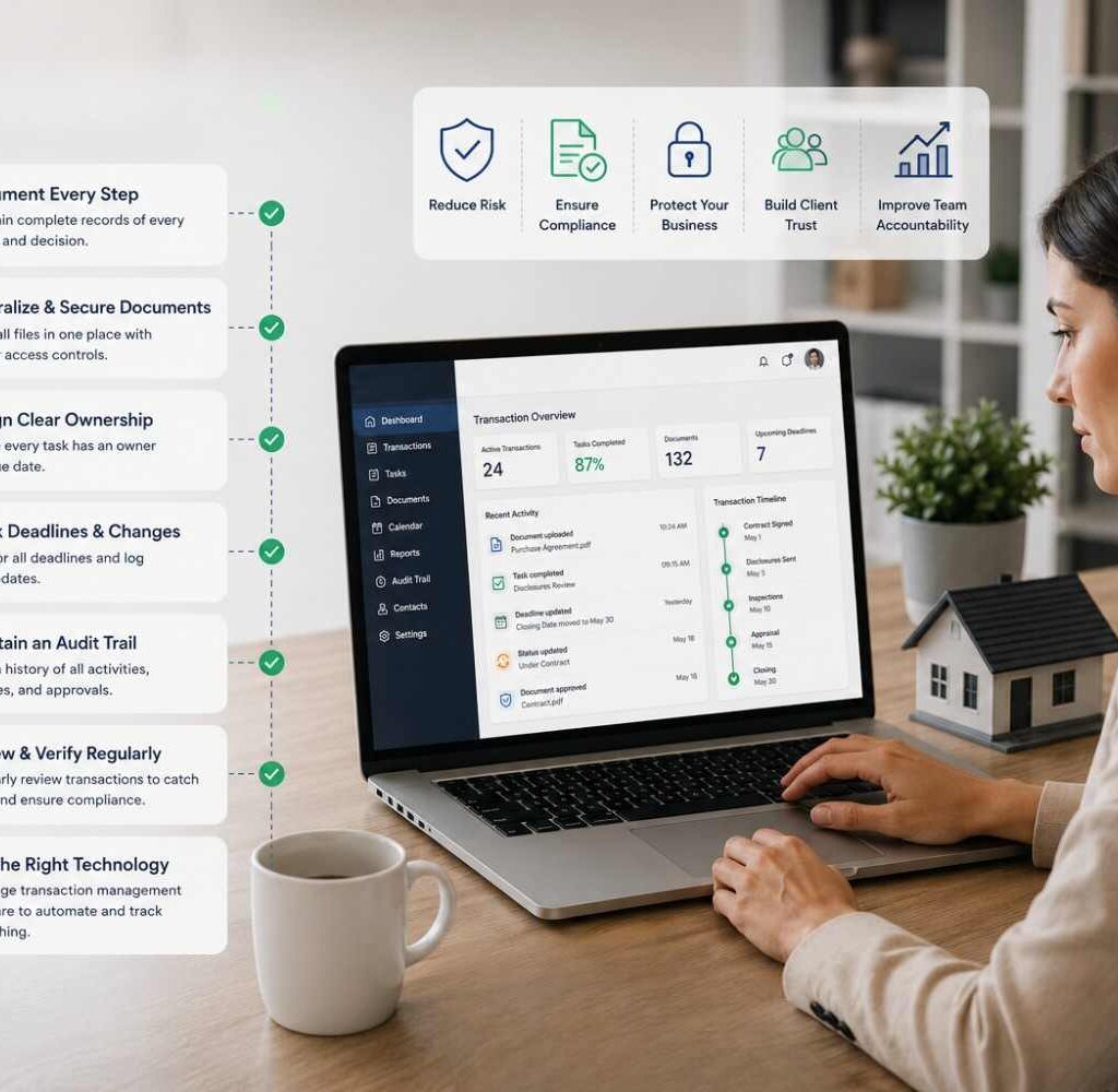 Real estate agent using transaction management software to build a secure audit trail.