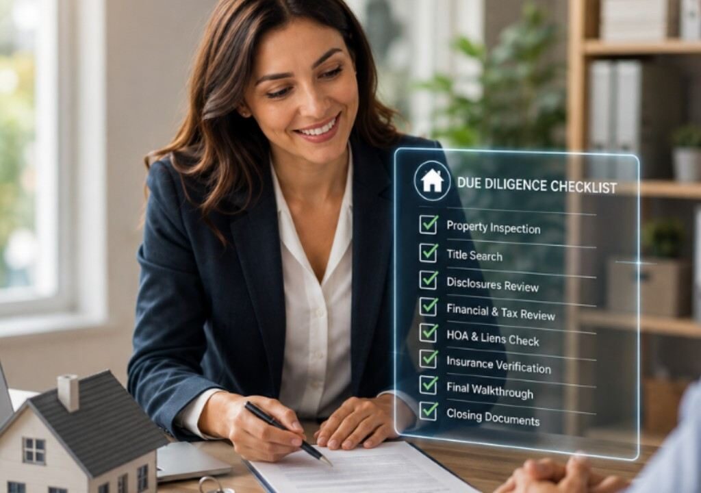 Agent using Real estate transaction due dates checklist for successful closing.