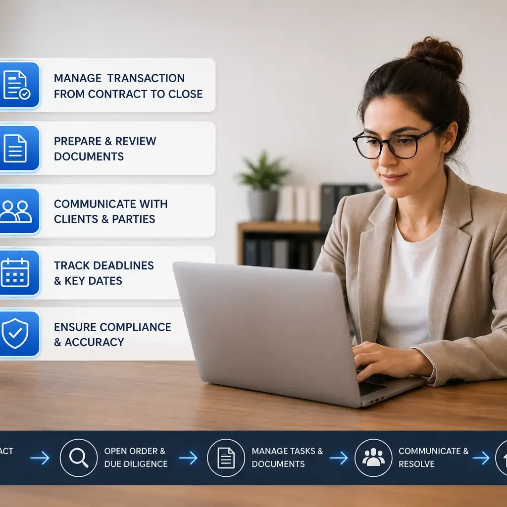 Real estate transaction coordinator streamlines the contract-to-close workflow.